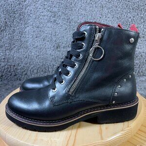 Pikolinos Vicar Boots Womens Size 8.5 Black Leather Studded Combat Biker Ankle